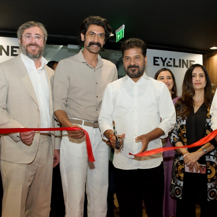 Eyeline Studios opening (l-r): Shri Sanjay Jaju; Jeff Shapiro; Rana Daggubati; Anumula Revanth Reddy; Mahima Kaul; Monika Shergill; Shri. D. Sridhar Babu