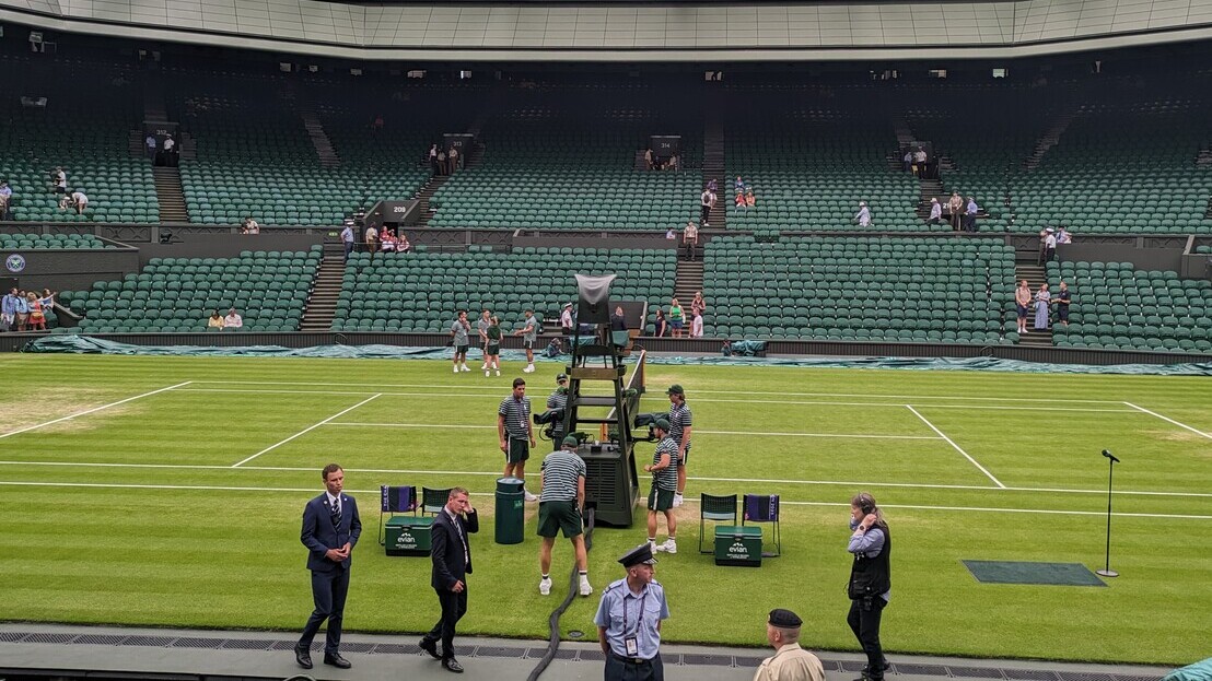 Centre Court in prep for the first match of the day